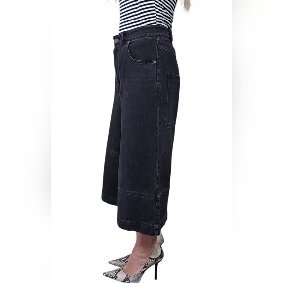 Tibi Black Denim Culottes Wide Leg Cropped Jeans High Rise Size 28 - Picture 7 of 10
